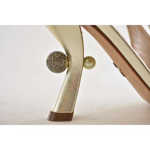 Dior Tribales Jadior Pale Gold Laminated Leather Slingback Sandal Heel Pump 37.5 - Picture 16 of 16